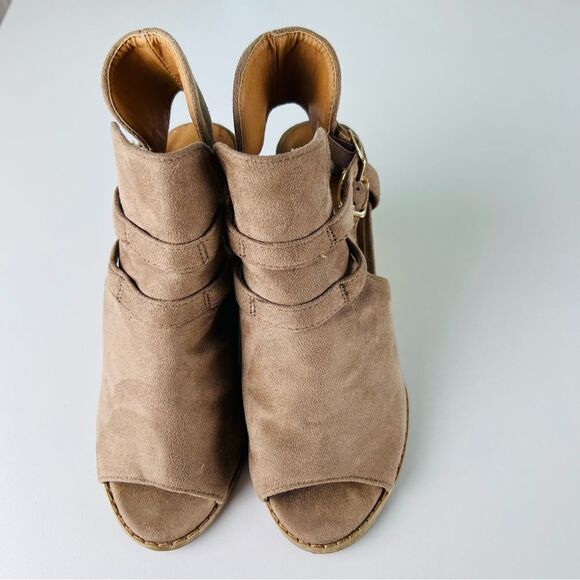 Qupido Shoes Boots Ankle Suede Open Toe Tan 7 - Picture 5 of 5